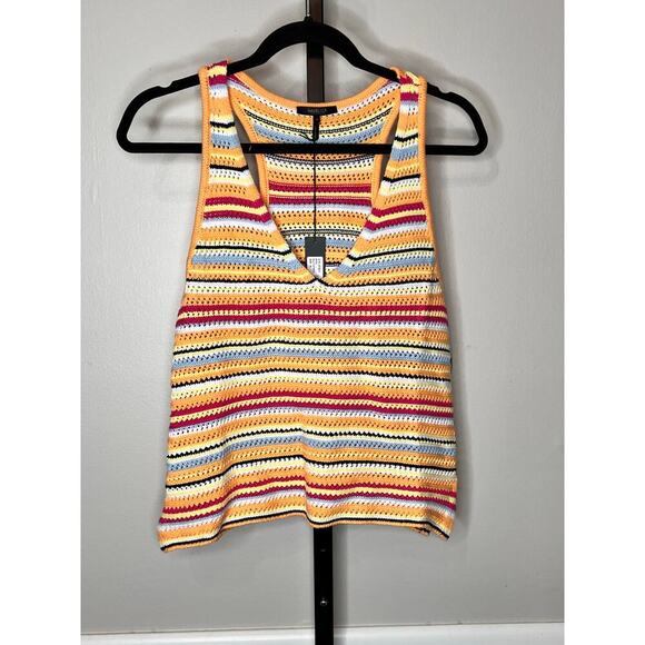 Bobi Black Orange Multicolor Crochet Knit Sleeveless V-Neck Tank Top Size M NWT - Picture 2 of 8